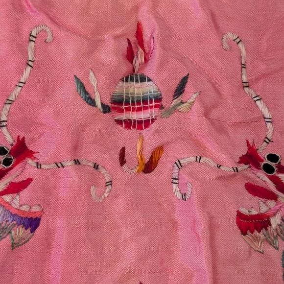 RARE Child Shanghai Embroidered Robe Cape Vintage Satin Dragon Fur Trim Pink - Picture 9 of 16